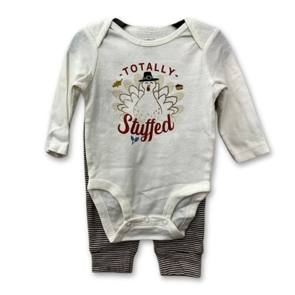 Carter's One Piece Pants Long Sleeve "Totally Stuffed" Turkey Cream 3months NWT